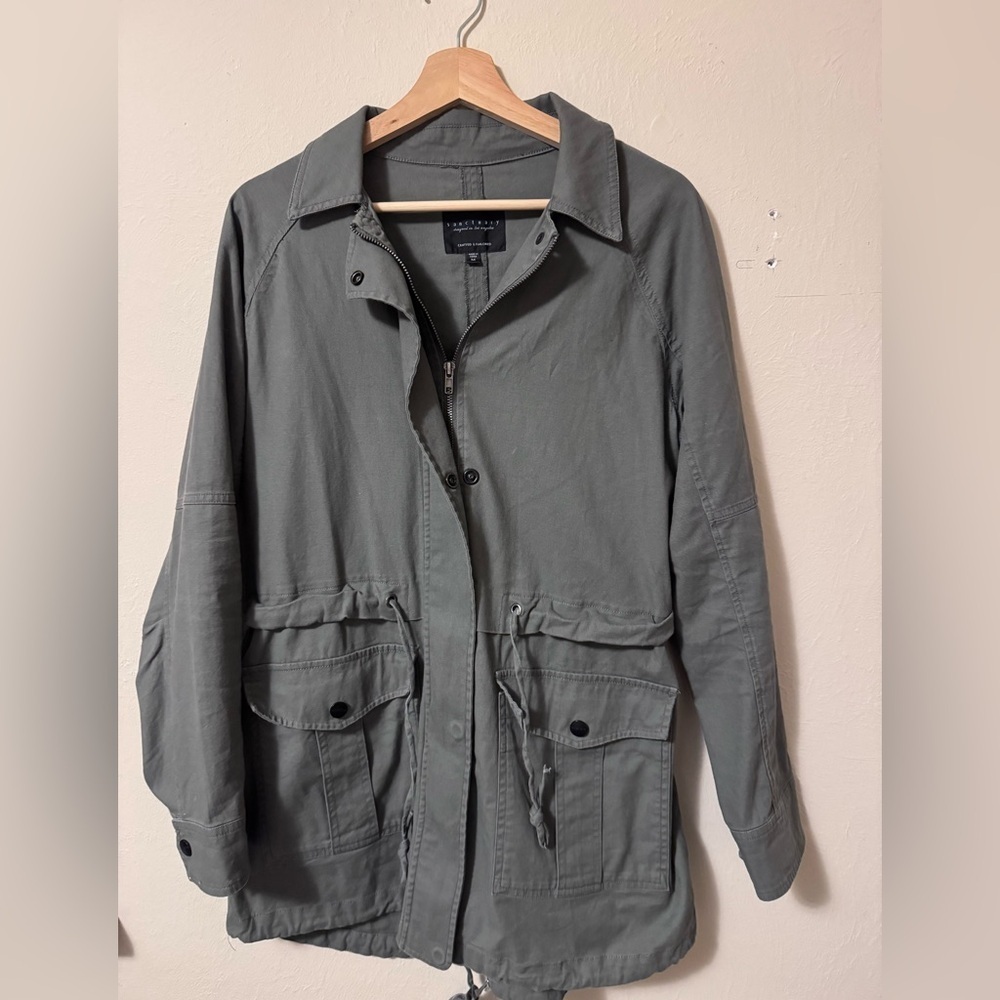 Sanctuary womans green cotton utility drawstring waist jacket Size Medium